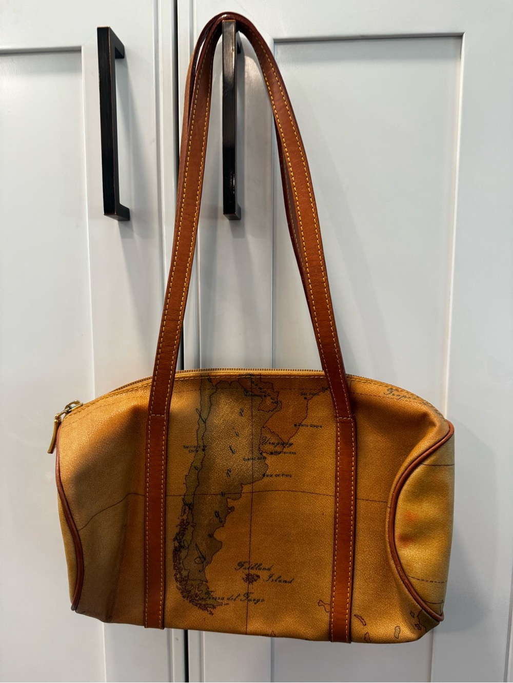 Vintage Alviero Martini tote Bag Brown Leather World Map